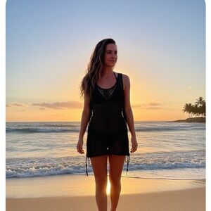 Women’s Black Crochet Cover-Up Swim Dress - Unbranded